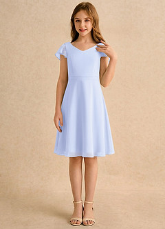 Azazie Narin Girls Formal Robe Demoiselle D'honneur Fillette Robe Trapèze en Mousseline de soie avec manches Lavande image4