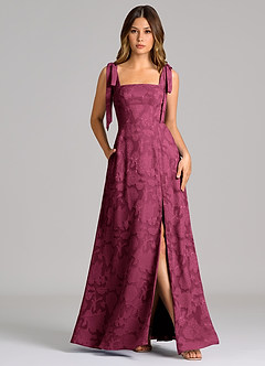 Azazie Debra Bridesmaid Dresses Mulberry A-Line with Pockets Floral Burnout Dress image1