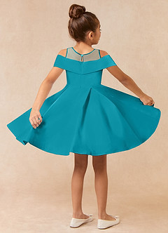 Azazie Shirin Final Sale Jade A-Line Off the Shoulder Matte Satin Dress image3