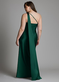 Azazie Juniper Jurken voor bruidsmeisjes Jurk van Stretch Satijn met Zeemeermin One-shoulder Smaragd image2