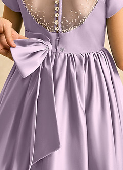 Azazie Toffee Flower Girl Dresses Frosted Lilac Ball-Gown Bow Matte Satin Dress image7