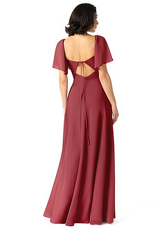 Azazie Chloe Bridesmaid Dresses Pomegranate A-Line Sweetheart Neckline Chiffon Dress image2