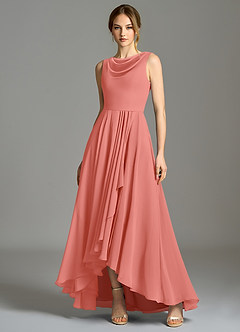 Azazie Wonderland 신부 들러리 드레스 A라인 주름진 쉬폰 비대칭 드레스 image1