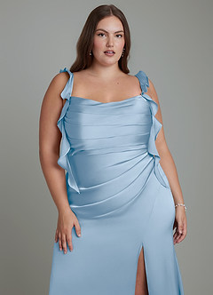 Azazie Jessamine Bridesmaid Dresses Powder Blue Sheath Corset Stretch Satin Dress image10