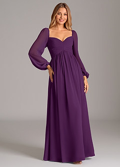 Azazie Alia Bridesmaid Dresses Grape A-Line Long Sleeve Chiffon Dress image5