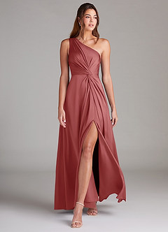 Azazie Brooke Bridesmaid Dresses Antique Rose A-Line One Shoulder Stretch Satin Dress image4