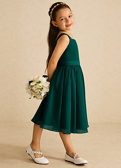 Azazie Ari Abiti da Ragazza di Fiori Abito A-Line in Chiffon Senza Maniche Pino image3