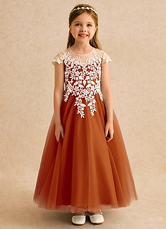 Azazie Dandelion Flower Girl Dresses Paprika Ball-Gown Lace Dress image4