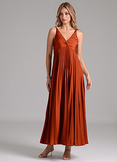 Azazie Raychelle Robes de demoiselle d'honneur Robe Trapèze en Satin extensible Plissée Paprika image1