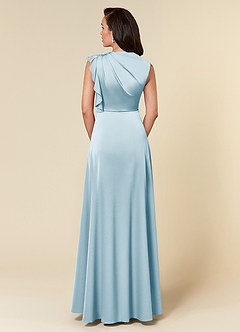 Azazie Narine Abiti per la Madre della Sposa Abito A-Line in Raso Elasticizzato Scollo alto plissettato Azzurro image5