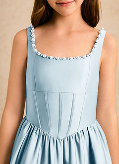 Azazie Enid Girls Formal Flower Girl Dresses Sky Blue A-Line Beaded Stretch Satin Dress image6