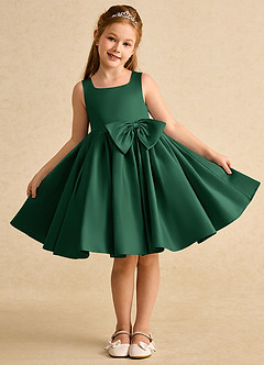 Azazie Jessie Flower Girl Dresses Dark Green A-Line Bow Matte Satin Dress image2