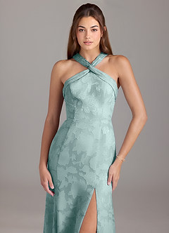 Azazie Rue Bridesmaid Dresses Mist A-Line Pleated Floral Burnout Dress image5