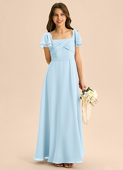 Azazie Azey Junior Vestido de Azul Cielo de Gasa de Corte en A con Volante image7