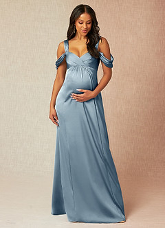 Azazie Rhea vestidos de dama de honor de maternidad Vestido de Acampanado Off The Shoulder Plisado Largo hasta el piso Stretch Satin image1