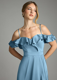 Azazie Lyra Bridesmaid Dresses Steel Blue A-Line Off the Shoulder Stretch Satin Convertible Dress image11