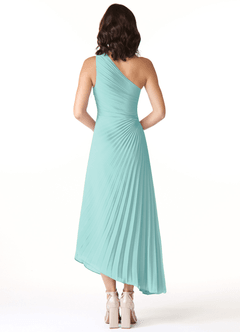 Azazie Kirra Bridesmaid Dresses Aqua A-Line One Shoulder Chiffon Dress image2