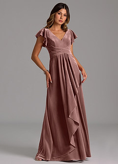 Azazie Omari Bridesmaid Dresses Espresso A-Line Pleated Velvet Dress image5