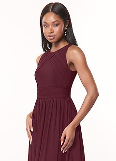 Azazie Harper Bridesmaid Dresses Cabernet A-Line Pleated Chiffon Dress image5