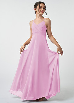 Azazie Avelina Junior Candy Pink A-Line Pleated Chiffon Dress image2
