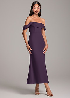 Azazie Saige Bridesmaid Dresses Plum Sheath Off the Shoulder Chiffon Convertible Dress image4