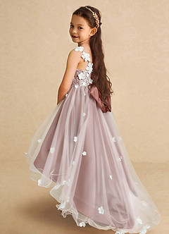 Azazie Celia Abiti da Ragazza di Fiori Abito A-Line in Tulle Pizzo Cedro Rosa image1