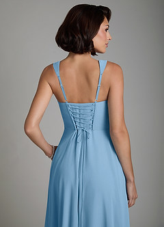 Azazie Azaria Bridesmaid Dresses Steel Blue A-Line Corset Chiffon Dress image2
