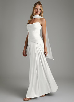 Azazie Gabriela Bridesmaid Dresses White A-Line Corset Stretch Satin Dress image6