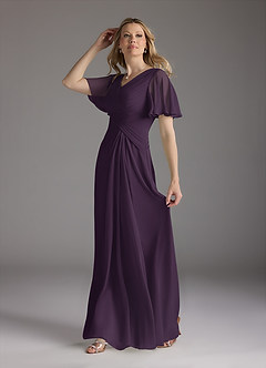 Azazie Morning Glory Mother of the Bride Dresses Plum A-Line V-Neck Ruched Chiffon Dress image4