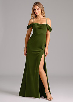 Azazie Saige Bridesmaid Dresses Olive Sheath Off the Shoulder Velvet Convertible Dress image6