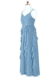 Azazie Peyton Junior Steel Blue A-Line V-Neck Cascading Ruffles Chiffon Dress image8