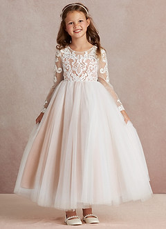 Azazie Elodie vestidos de niña de las flores Vestido de Marfil Rosa Champaña de Encaje de Princesa image3
