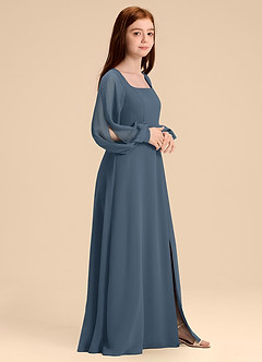 Azazie Bondi Junior Abito A-Line in Chiffon Blusa Blu Nettuno image3