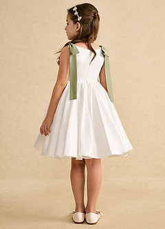 Azazie Stacie Flower Girl Dresses Ivory Moss Green A-Line Bow Matte Satin Dress image5