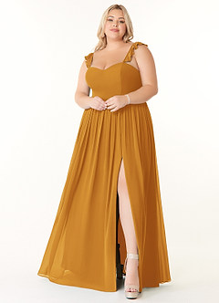 Azazie Metz Bridesmaid Dresses Butterscotch A-Line Sweetheart Ruched Chiffon Dress image7