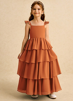 Azazie Boba Flower Girl Dresses Cinnamon A-Line Square Neckline Chiffon Dress image6