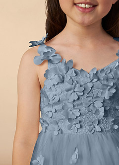 Azazie Ceres Flower Girl Dresses Dusty Blue Ball-Gown Lace Tulle Dress image3