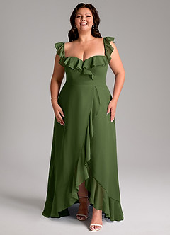 Azazie Lyra Bridesmaid Dresses Olive A-Line Chiffon Convertible Dress image15