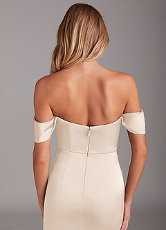 Azazie Saige Brautjungfernkleider Meerjungfrau-Linie Schulterfrei Stretch-Satin Kleid Alabaster Weiß image7