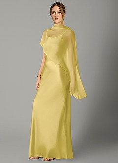 Azazie Jaleesa Bridesmaid Dresses Canary A-Line High Neck Stretch Satin Dress image4