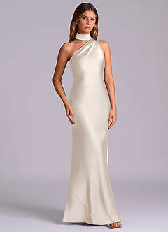 Azazie Seona Brudtärnklänningar Klänning av Sjöjungfru i Stretch Satin One-shoulder Vit Alabaster image3