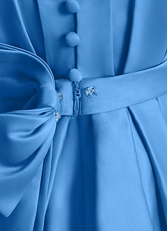 Azazie Miriam Abiti da Ragazza di Fiori Abito Principessa in Raso Opaco Plissettato Blue Jay image10