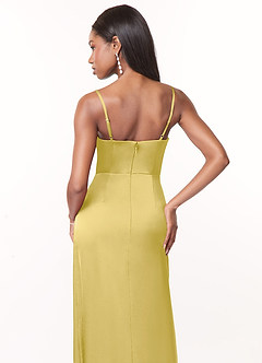 Azazie Maci Bridesmaid Dresses Canary A-Line V-Neck Pleated Stretch Satin Dress image4