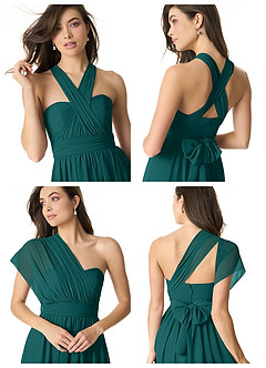 Azazie Olani Brautjungfernkleider Wandelbar A-Linie Schulterfrei Chiffon Kleid Pfau image8