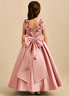 Azazie Eden Flower Girl Dresses Rosette Ball-Gown Pleated Matte Satin Dress image1