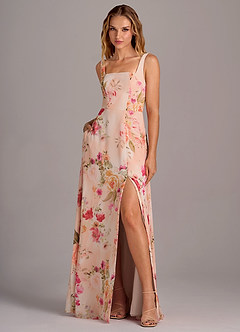 Azazie Debra Jurken voor bruidsmeisjes Converteerbaar Jurk van Chiffon met A-Lijn met Zakken Abstract Boeket Bloemen image7