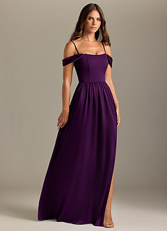 Azazie Calianna Bridesmaid Dresses Grape A-Line Off the Shoulder Stretch Satin Convertible Dress image7