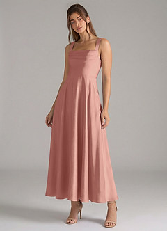 Azazie Shaude Bridesmaid Dresses Rosette A-Line Pleated Stretch Satin Dress image4