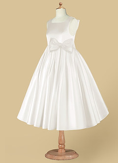 Azazie Bo Peep Flower Girl Dresses Ivory A-Line Bow Matte Satin Dress image9