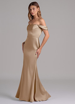 Azazie Miley 신부 들러리 드레스 인어 오프 더 숄더 스트레치 새틴 바닥 길이 드레스 image4